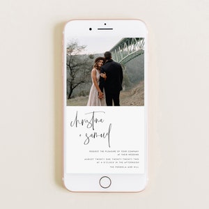 Moderne elektronische Hochzeitseinladung, Minimalistische Online-Fotoeinladungen, Hochzeit Evite, Digital, Textnachricht, Sofortdownload, #CSTN