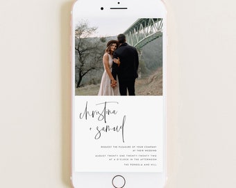 Modern Wedding Electronic Invitation, Minimalist Online Photo Invitations, Wedding Evite, Digital, Text Message, Instant Download, #CRSTN