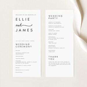 Wedding Ceremony Program Template, Simple Program Template, Elegant Wedding Order of Service, Editable Wedding Program, Templett, #ELLIE
