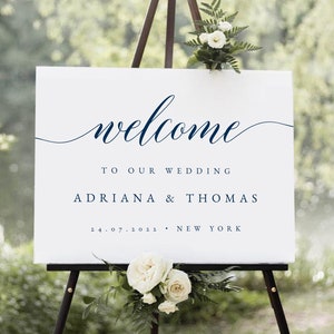 Minimalist Wedding Welcome Sign, Navy Welcome Wedding Sign, Script Wedding Welcome Sign, Modern Wedding Signs, Printable Large Wedding Sign