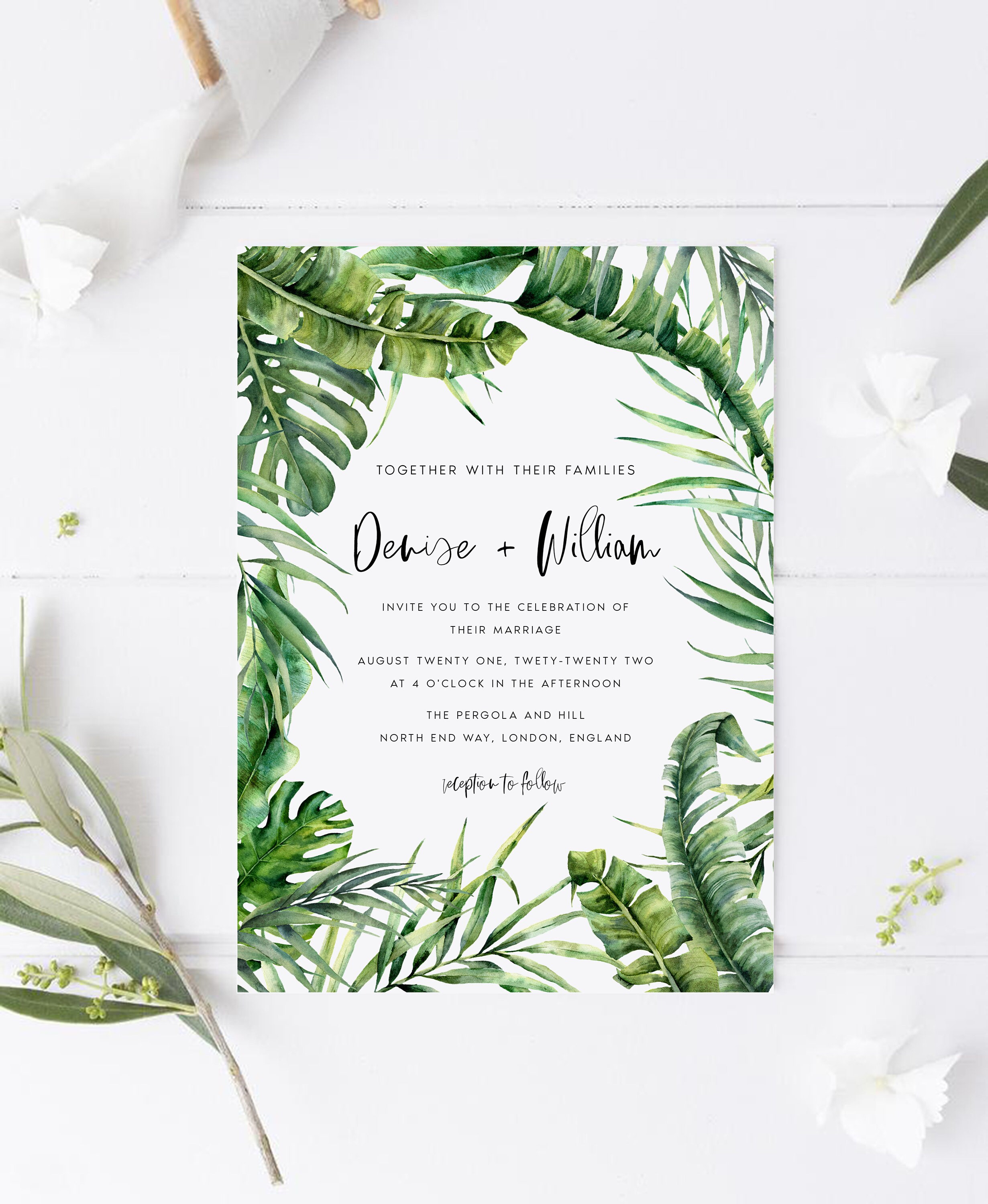 Tropical Wedding Invitation Template Printable Digital | Etsy