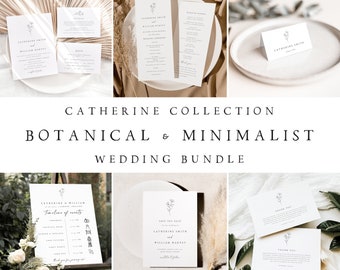 Botanical Fine Art Wedding Bundle, Invitation Set, Minimalist Wedding Invitation Set, Editable Template, Instant Download, Templett #CATHER