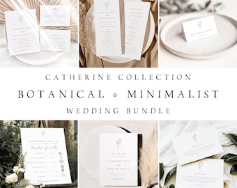 Botanical Wedding Invitation Set, Minimalist Fine Art (Digital Download) CATHER
