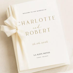 Plantilla de programa de boda, orden de la ceremonia católica, caligrafía minimalista, imitación de oro (descarga digital) CHARLOTTE