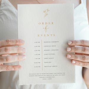 Printed Wedding Schedule Cards: Elegant, Minimal, Simple Order of Events Wedding Card - Wedding Itinerary Cards with Faux Gold Text, #FIONG