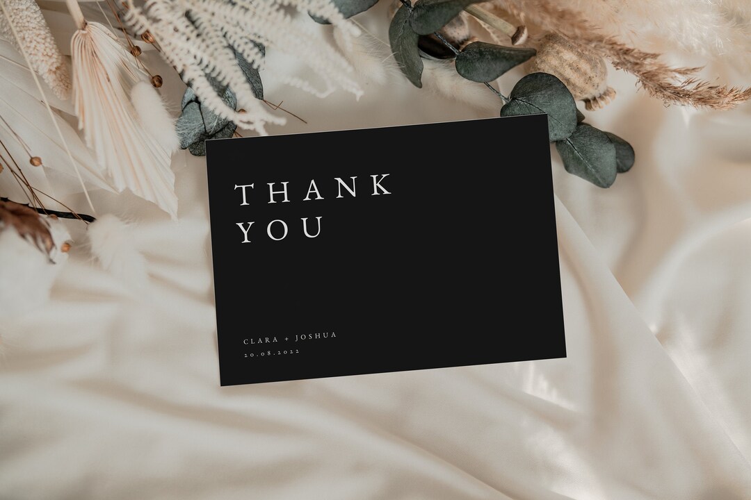Black Wedding Thank You Card Digital Download Template, Modern ...