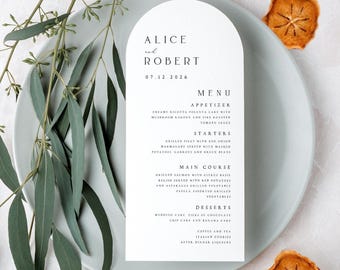 Minimalist Arch Wedding Menu, Modern Dinner Menu, Textured Paper Print - ALC