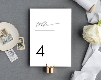 Minimalist Table Number Template, Black White Wedding Table Sign Editable Modern Printable Table Numbers Wedding Decor Instant Download KATE