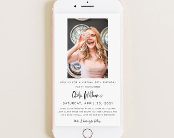 Electronic Photo Virtual Birthday Party Invitations, Modern Online Invite, Digital Download Evite, Social Distance Party, Text Message