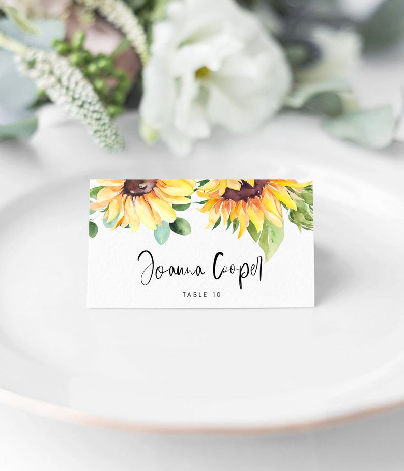 Sunflower Place Card Template Printable Wedding Escort Card | Etsy