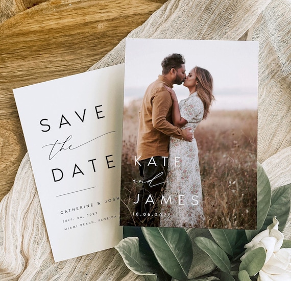 Modern Photo Save the Date Template Download, Double-Sided Invitation Card, Editable Printable Save our Date Invites, (Instant Access) KATE