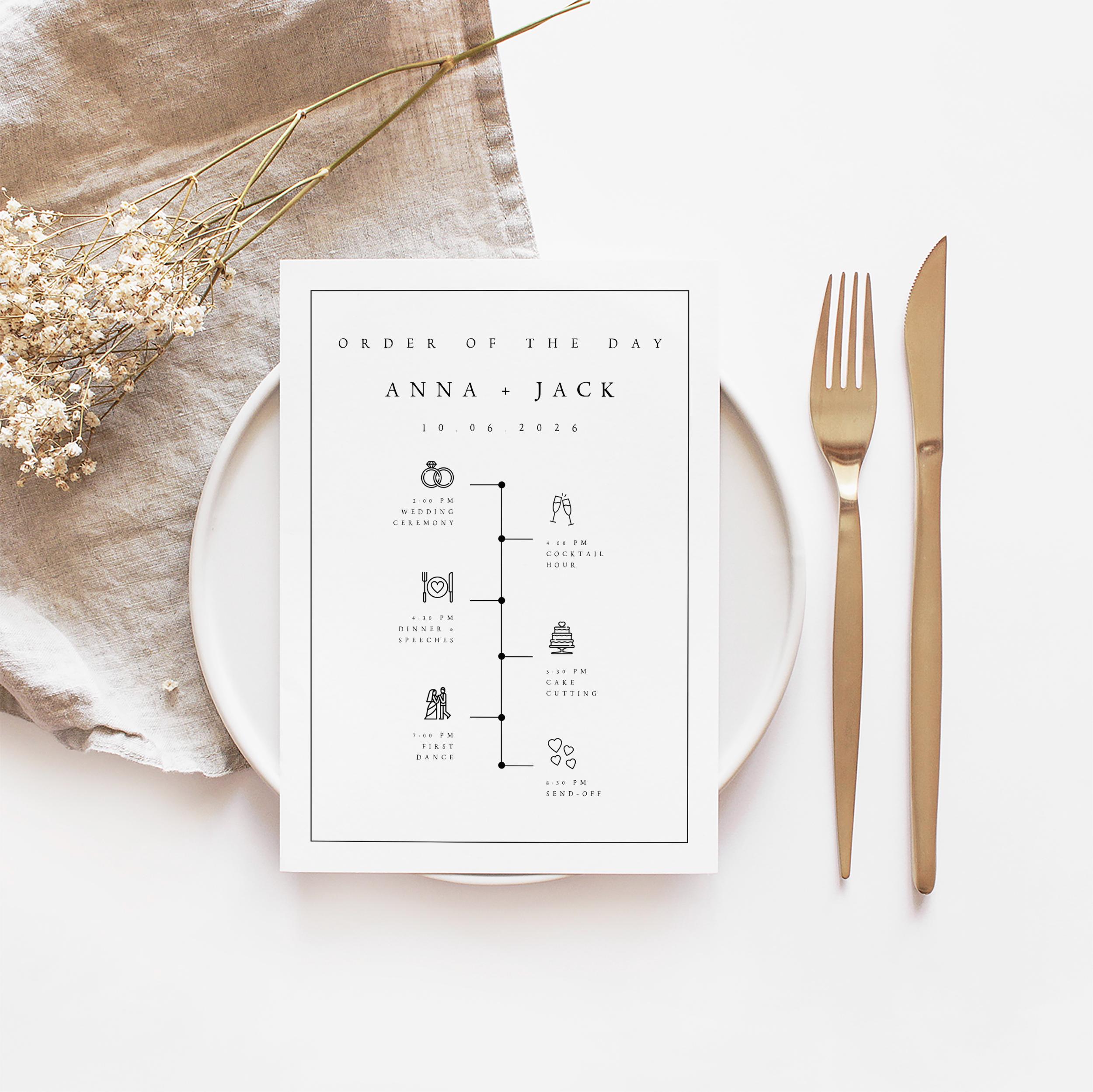 Modern Wedding Order Of The Day Timeline Digital Download Simple modern-wedding-order-of-the-day-timeline-digital-download-simple