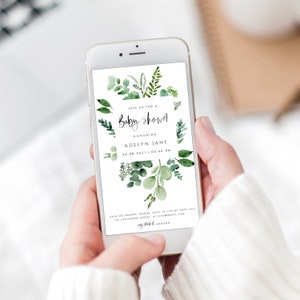 Eucalyptus Electronic Baby Shower Invite, Greenery Text Message Baby Shower Invitation Template, Baby Shower Evite, Instant Download, #EU87K