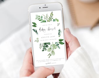 Eucalyptus Electronic Baby Shower Invite, Greenery Text Message Baby Shower Invitation Template, Baby Shower Evite, Instant Download, #EU87K