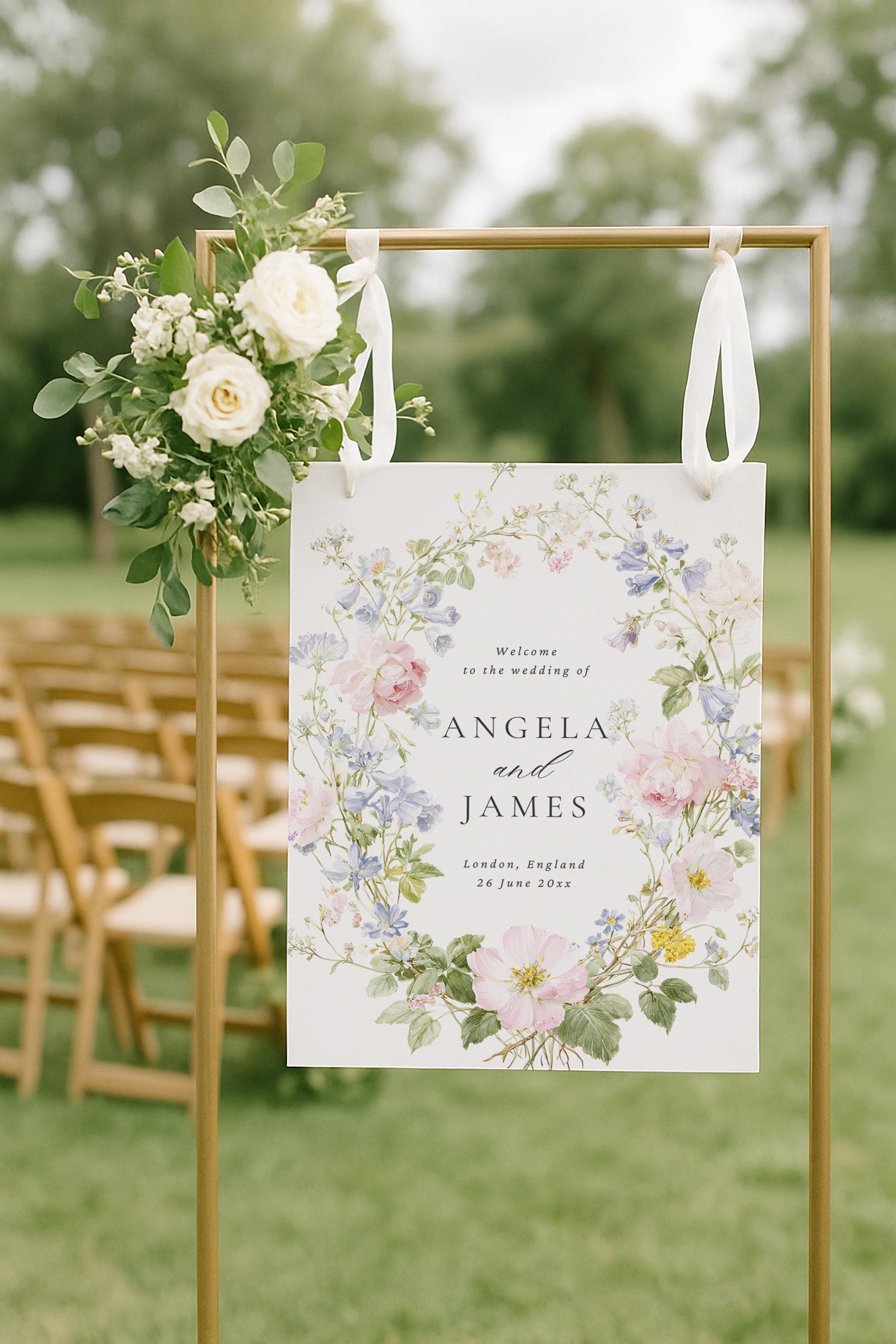 Floral Wedding Welcome Sign Template: Editable Canva Poster (digital ...