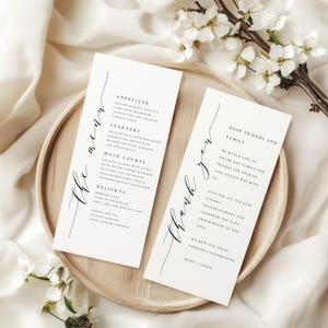 Menu moderne et carte de remerciement, carte de menu de mariage imprimée, serviette de table minimaliste, jeu de cartes de remerciement, papier texturé mat double face #BTSY