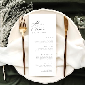 Modern Wedding Menu Template, Minimalist Printable Wedding Menu, Wedding Dinner Menu, Digital Download Editable Menu Template