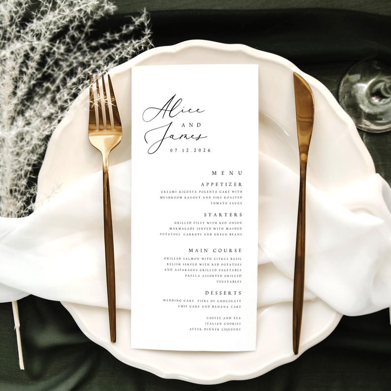 Modern Wedding Menu Template, Minimalist Printable Wedding Menu, Wedding Dinner Menu, Digital Download Editable Menu Template