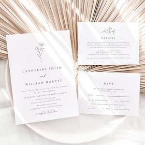 Botanische Hochzeitseinladungsvorlage, druckbare Hochzeitseinladung Set, elegante Hochzeitseinladungen, bearbeitbar, TEMPLETT, #CATHER