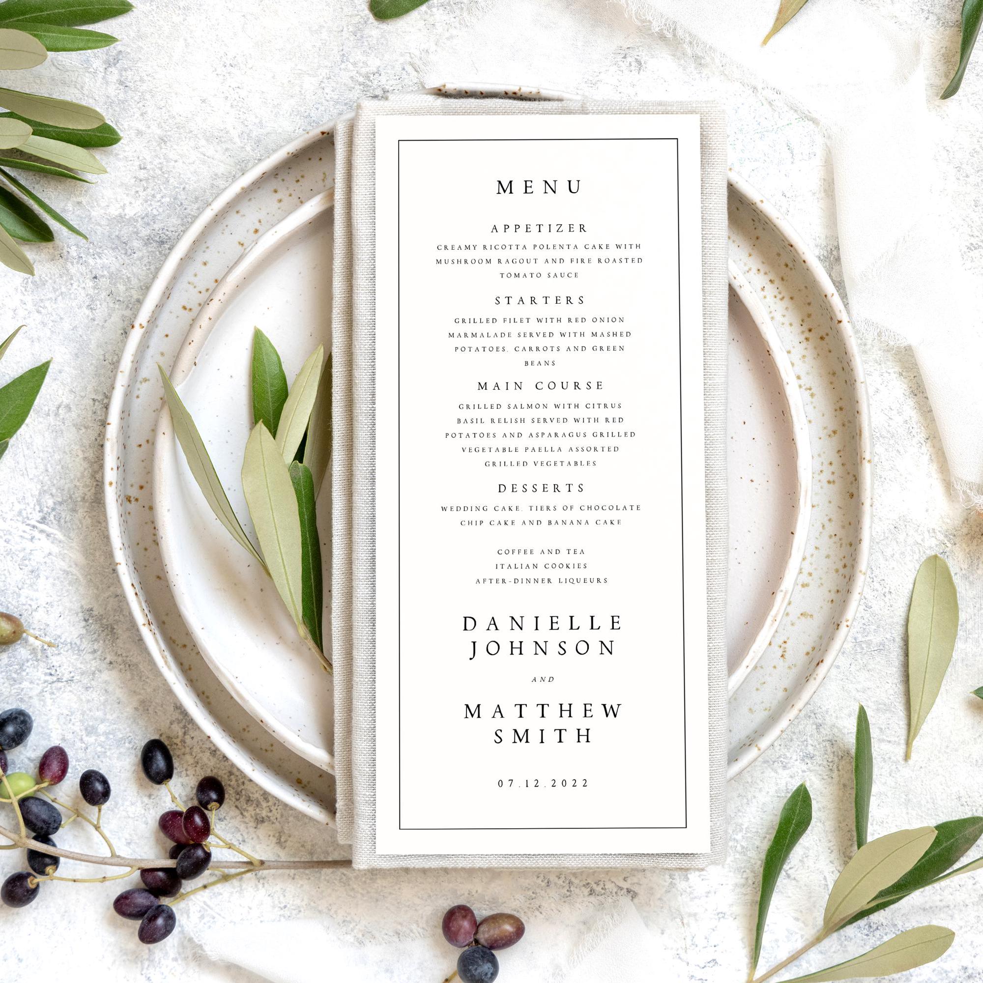 Textured Menus PRINTED Wedding Menu Cards, Minimal Wedding Menus, Wedding Menus ...