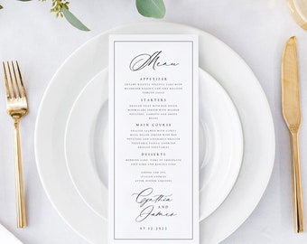 Minimalist Wedding Menu Template, Classic Script (Digital Download) CNTH