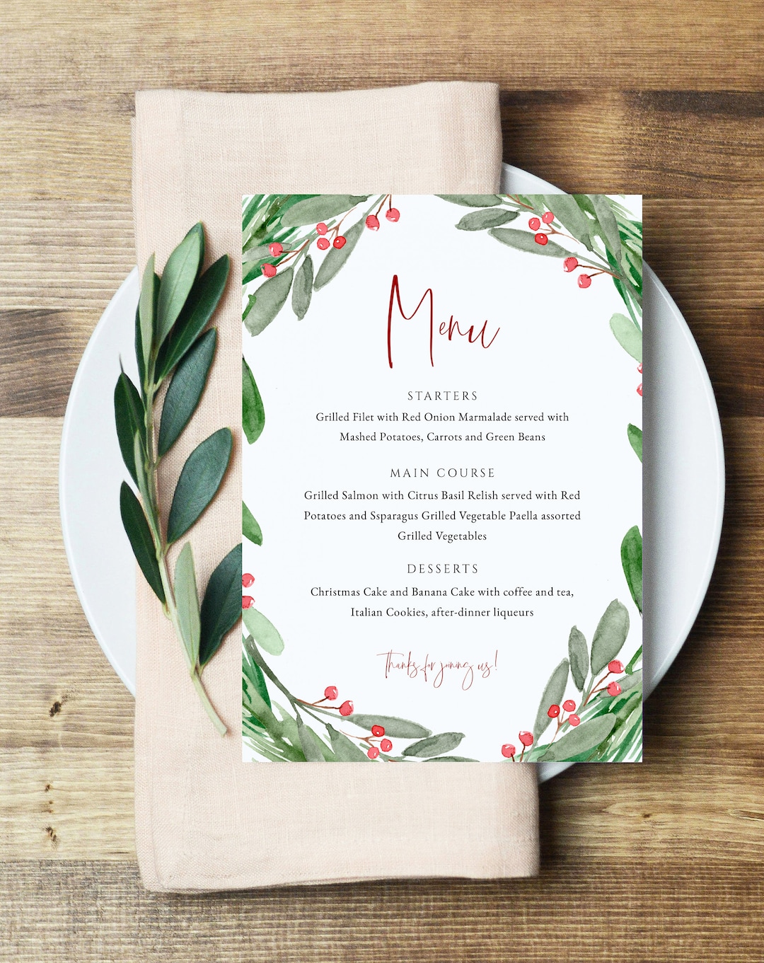 Weihnachtsmenü Vorlage, Weihnachtsmenü, druckbares Weihnachtsmenü