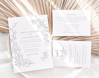 Wildflower Wedding Invitation Template, Fine Art Botanical (Digital Download) ADELE