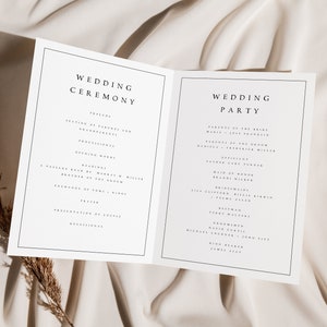 Elegant Wedding Program Template, Foldable Wedding Program, Minimalist Wedding Program, Folded Program Wedding Instant, Templett, MDLN image 4