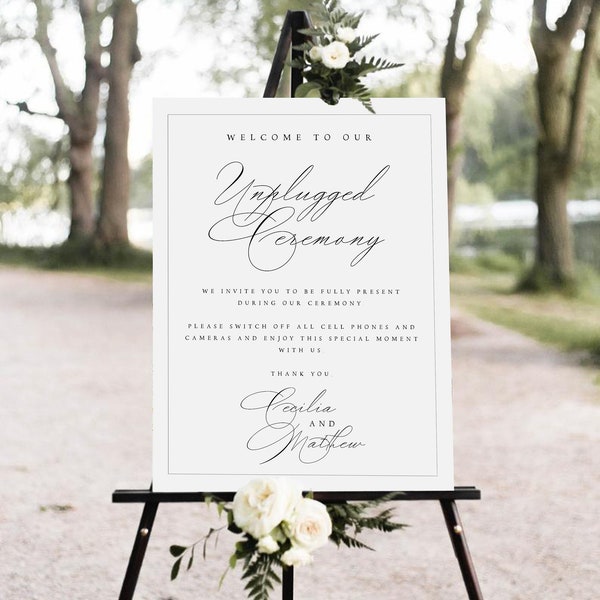 Unplugged Ceremony Sign Template, Elegant Classic Calligraphy, Editable Unplugged Wedding Sign, Printable, Templett INSTANT Download, #CCL