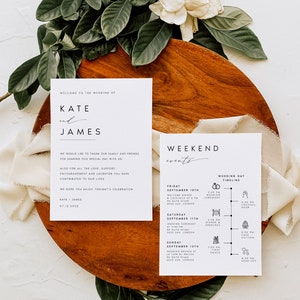 Modern Welcome Letter & Timeline Template, Minimalist Wedding Order of Events, Wedding Itinerary, INSTANT DOWNLOAD 100% Editable Text, KATE image 3