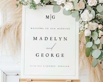 Printed Minimalist Wedding Welcome Sign, Modern Welcome Wedding Signage, Foam Board Wedding Sign, Initials Wedding Sign, #MDLN