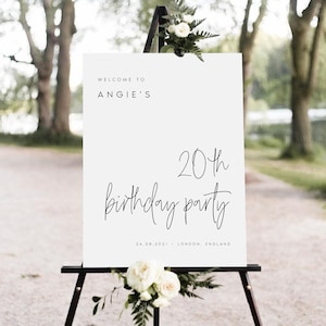 Modern Calligraphy Birthday Welcome Sign Template, Printable Birthday Welcome Sign, Minimalist Party Welcome Sign Editable, Templett, #ANGIE