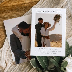 GEDRUCKTE Doppelseitige moderne Foto Save the Date Karten, minimalistische moderne Hochzeit Save the Dates, Save Our Date Karte mit KOSTENLOSEN Umschlägen #NNC