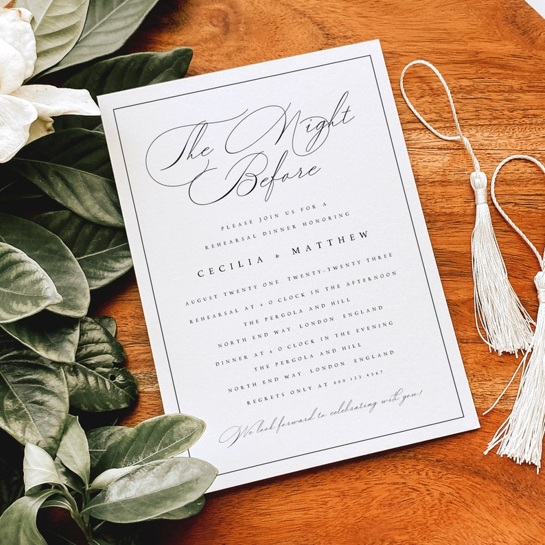 Calligraphy Wedding Rehearsal Invitation Template, Editable The Night Before Rehearsal Dinner Invitation, Rehearsal Invite, Templett, CCL image 2