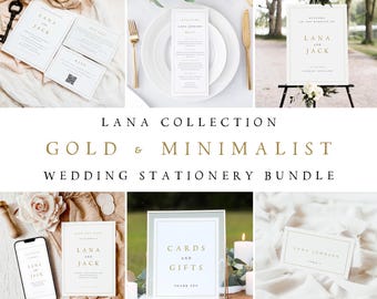 Wedding Invitation and Signs Bundle, Minimalist Wedding Invitation Set, Editable Template, Wedding Stationery, Instant Download, #LANA