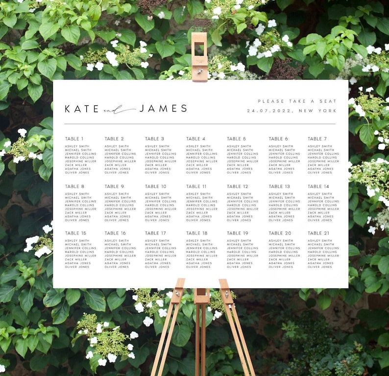 Modern Wedding Seating Chart Template, Elegant Wedding Seating Plan Sign, Classic, Printable, Editable, Templett INSTANT Download, KATE image 1