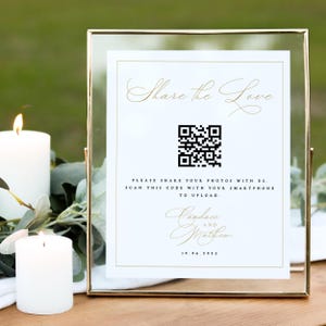 Share the Love QR Code Sign Template, Gold 5x7 & 8x10 Photo Album Share QR Code, Photo Sharing App, Google Photos, Editable Templett, #CNDC