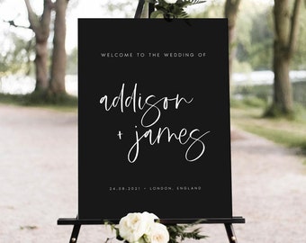 Modern Wedding Welcome Sign, Welcome Wedding Sign, Black Wedding Welcome Sign, Black Wedding Signs, Large Wedding Sign, Welcome Sign, #ADDIS