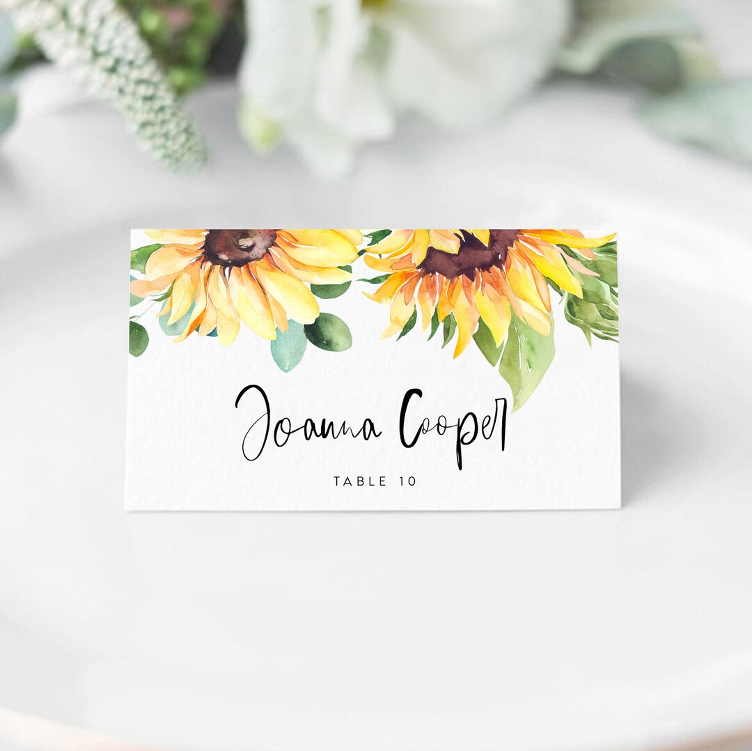 Sunflower Place Card Template, Printable Wedding Escort Card, Editable ...