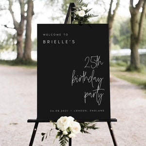 Modern Welcome Birthday Party Sign, Birthday Welcome Sign, Birthday Party Decorations, Black Birthday Decorations, Dark Birthday Sign #BRLLE