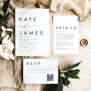 Hochzeitseinladungs-Set-Vorlage, modern, minimalistisch, 100% bearbeitbare Vorlage, SOFORT-Download, Einladen, Antwortkarte, Detailkarte, Templett, #KATE