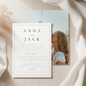Gedruckte minimale Foto Hochzeitseinladung, moderne Boho Einladung mit kostenlosen Umschlägen, doppelseitig, anpassbar, strukturiertes Premium Papier, #NNA