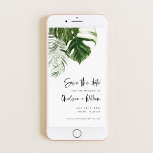 Tropical Text Message Save the Date Template, Save the Date Evite, Beach Wedding Electronic Save the Date, Instant Download, #TR365P