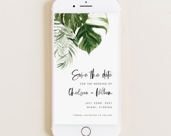 Tropische Hochzeit Save the Date Template, Strand Evite (Digitaler Download) - TR365P