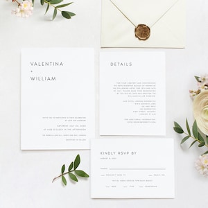 Plantilla de invitación de boda minimalista moderna, 100 % editable, descarga digital, invitación, RSVP, tarjeta de detalles, Templett #VAL56