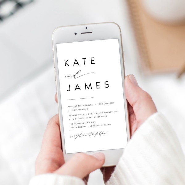 Modern Wedding Electronic Invitation, Minimalist Online Invitations, Wedding Evite, Digital, Text Message, Editable Instant Download, #KATE