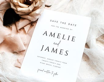 Tarjetas de "Reserva la fecha" impresas, invitaciones minimalistas y modernas para bodas, tarjeta "Reserva nuestra fecha" con sobres gratis, #AMELIE