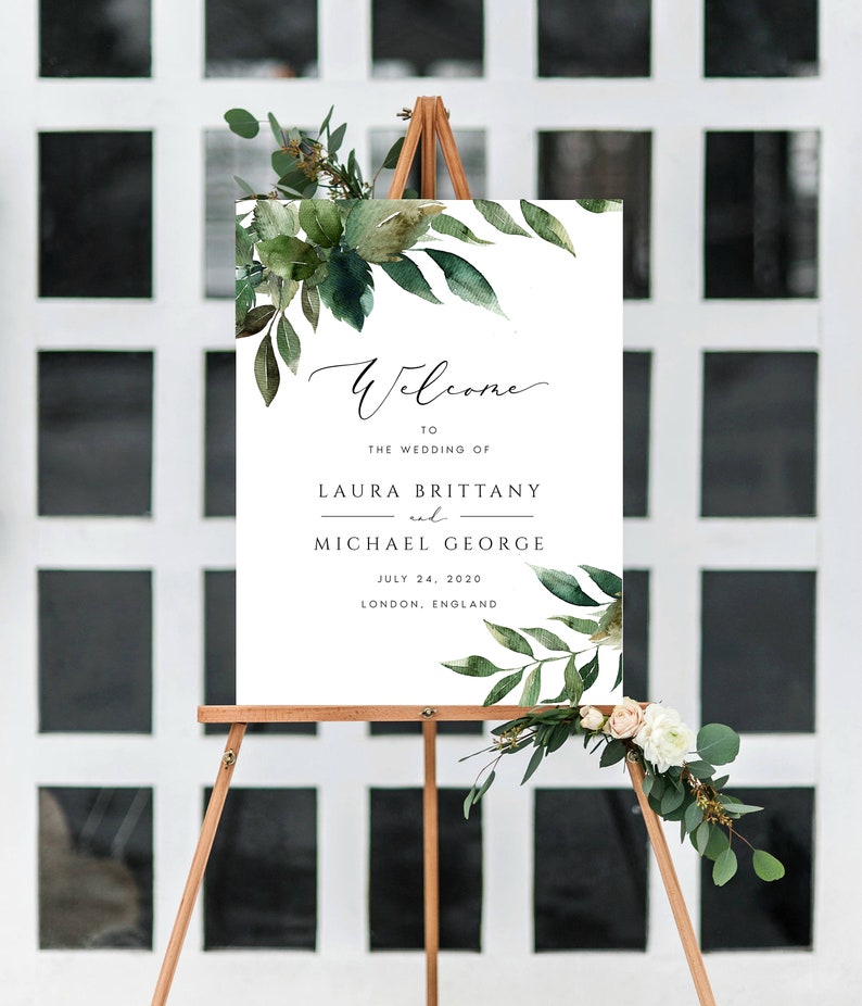 Greenery Welcome Sign Template Printable Foliage Wedding - Etsy UK