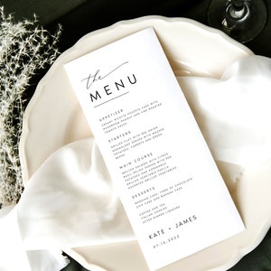 Minimalist Menu Template, Printable Modern & Simple Wedding Dinner Menu Card, 100% Editable, INSTANT DOWNLOAD, Templett, #KATE