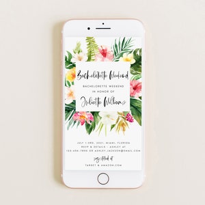 Tropical Electronic Bachelorette Invitation Template, Beach Bachelorette Evite Instant Download, Hawaiian Bachelorette E-invites, #TR63S
